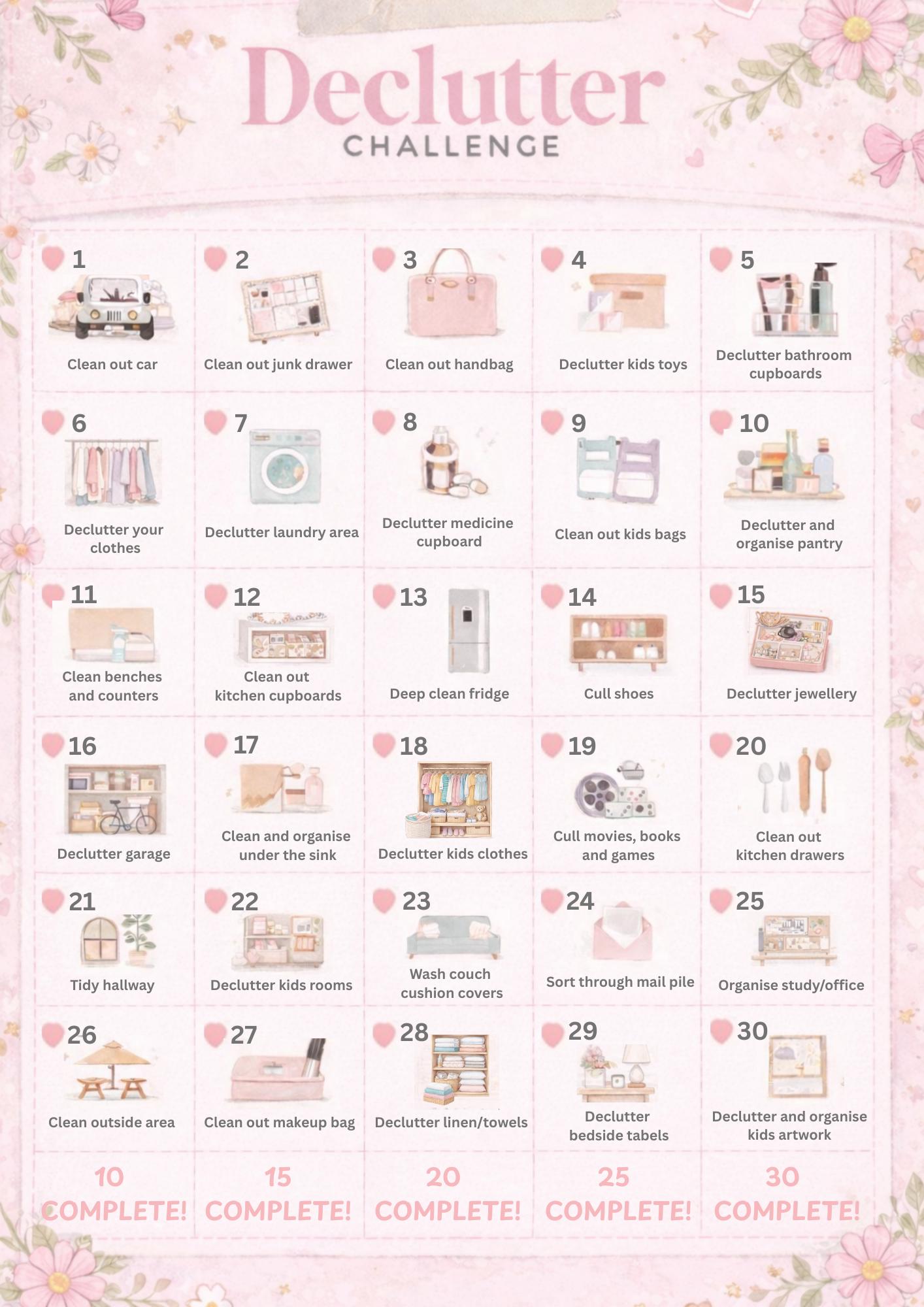 30-day Declutter Challenge Tracker | Printable A4 PDF | Home ...