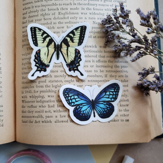 2 Small Butterfly Stickers Blue and Yellow Butterflies Etsy
