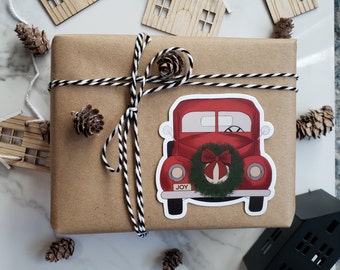 Red Truck Weihnachtsaufkleber | Urlaub Sticker | Laptop Sticker | Urlaub Sticker | Weihnachtsgeschenk | Wasserflasche Aufkleber | Bauernhaus Sticker