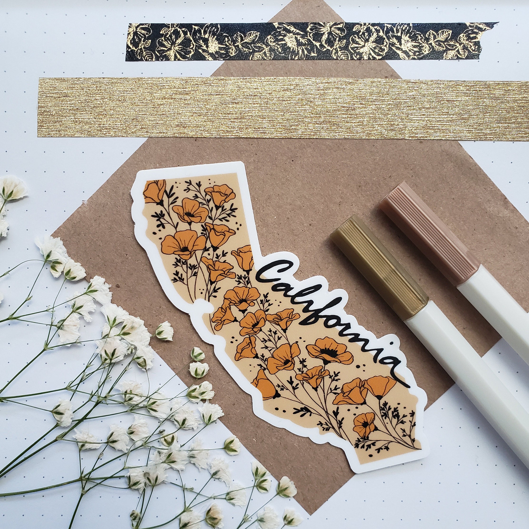 California Sticker | Golden Poppy | State Sticker | Water Bottle Stic…