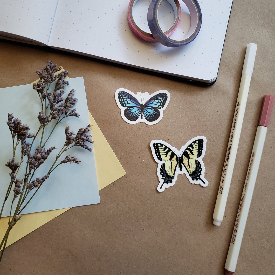 2 Small Butterfly Stickers Blue and Yellow Butterflies Etsy
