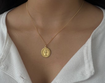 Colar com pingente de moeda vermeil em ouro 18k, estilo vintage