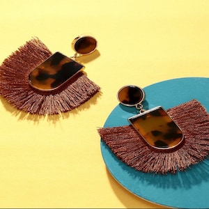 Tortoiseshell Tassel Earrings, Tassel Drop Earrings, Unique Earrings, Statement Earrings