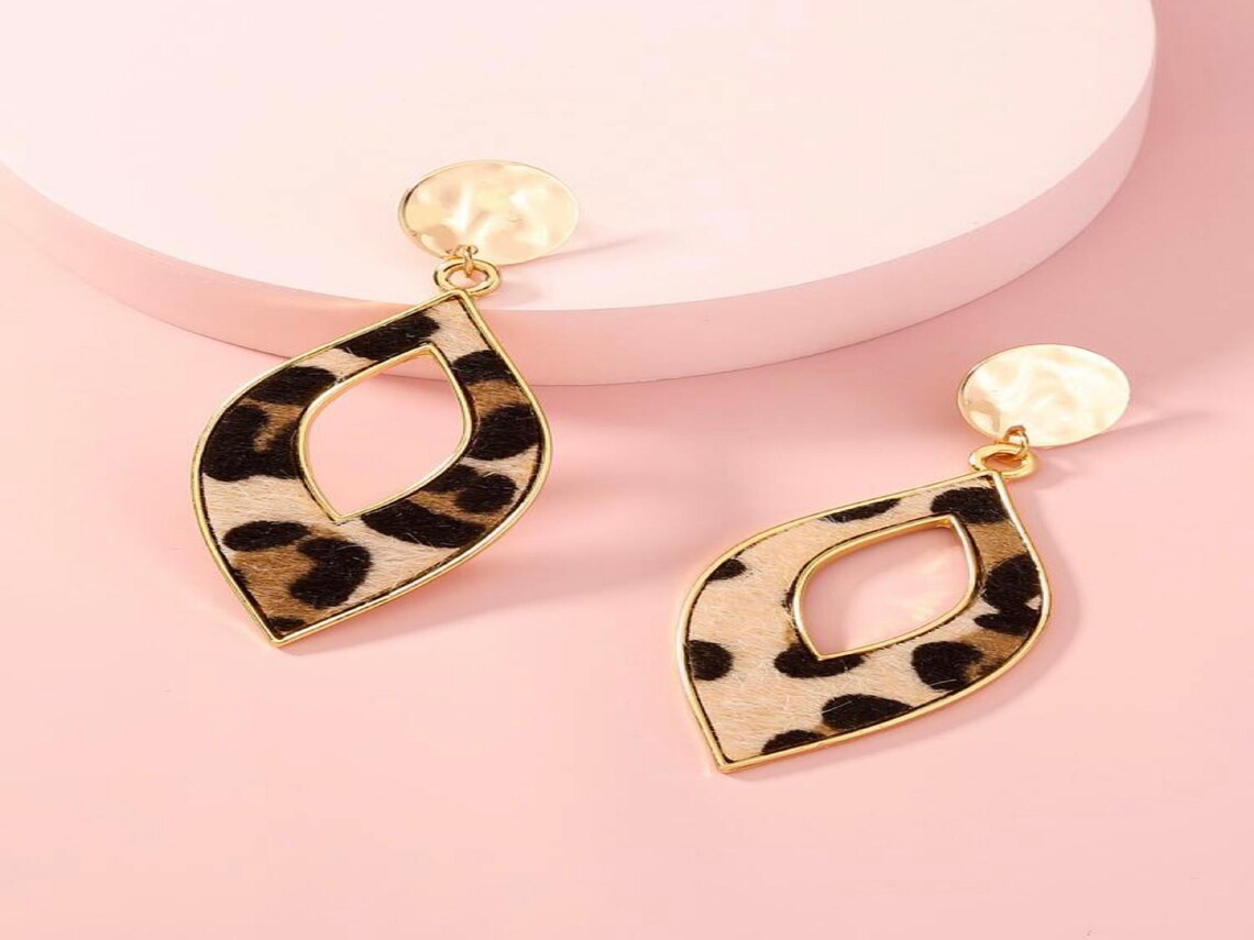 Leopard Drop Earrings, Statement Earrings, Gold, Gold Earrings, Drop