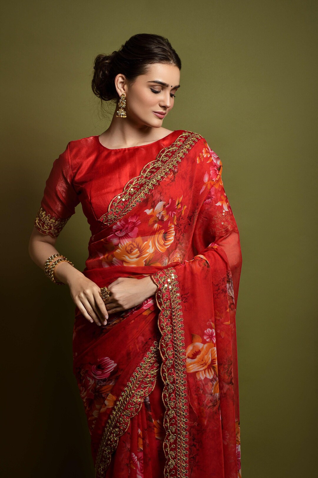 Bollywood Designer Party Wear Chiffon Georgette Floral Printed Saree ...