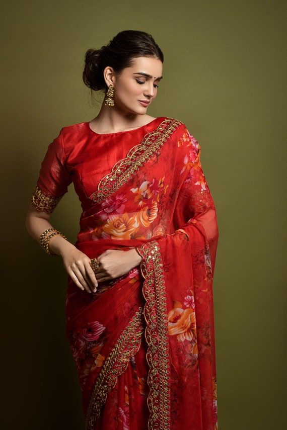Chiffon georgette party wear saree deals