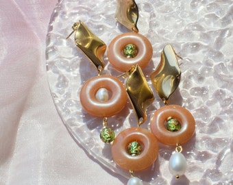 Orange Aventurine earrings | Aventurine earrings | Stone earrings | Pearl earrings | Gold earrings | For her | For mom