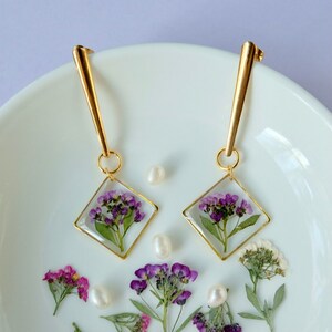 Sweet Alyssum earrings Flower earrings Resin flower earrings Pressed flower earrings For her For mom image 2