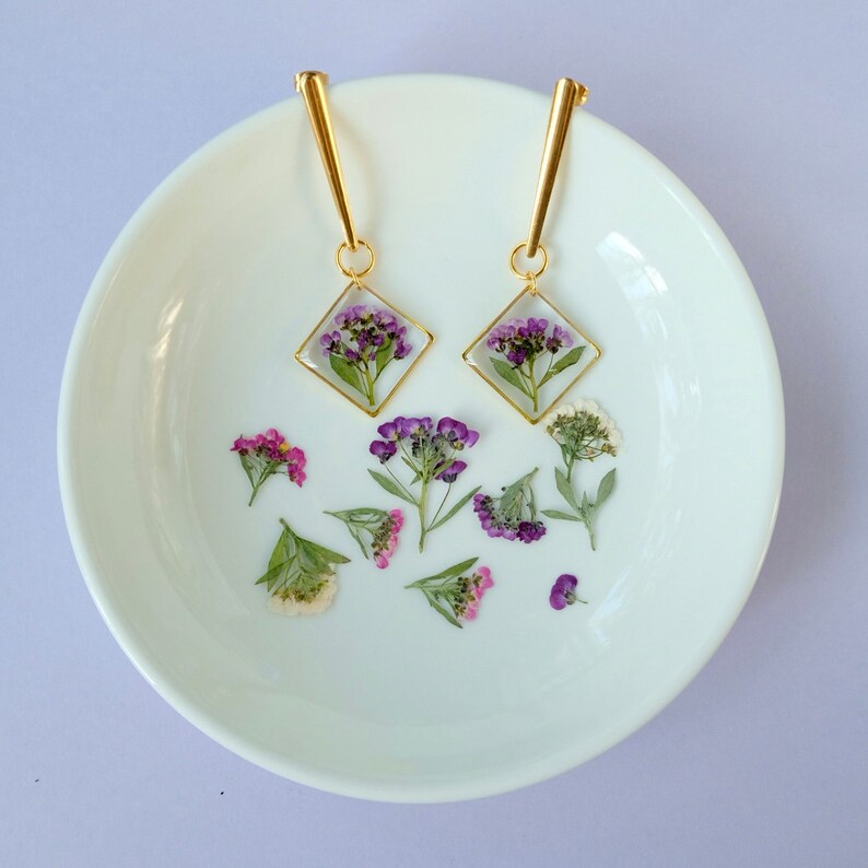 Sweet Alyssum earrings Flower earrings Resin flower earrings Pressed flower earrings For her For mom image 3