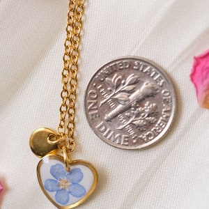 Forget me not tiny heart necklace Pressed Flower necklace Handmade resin flower necklace Valentine gift For her For mom image 4