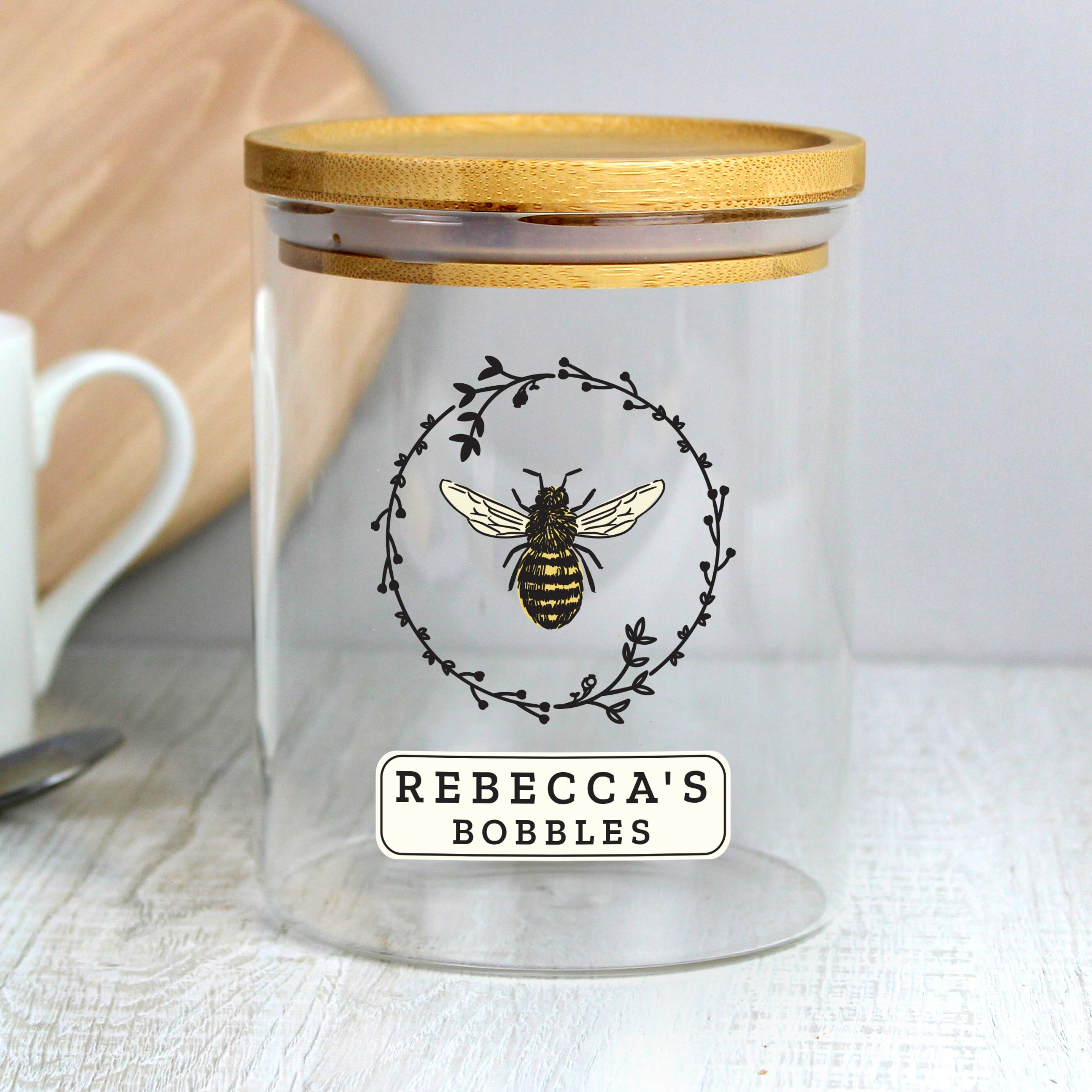 Personalised Bee Glass Jar with Bamboo Lid Etsy