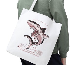 Shark Tote Bag, Respect The Locals Eco-Friendly Ocean Art Canvas Shopper