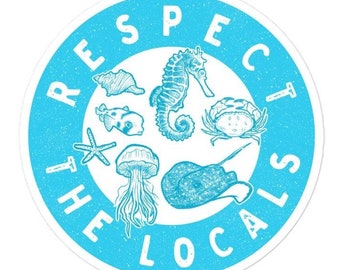 Coastal Wildlife Shark Sticker, Respect The Locals Vinyl Decal, Ocean Art