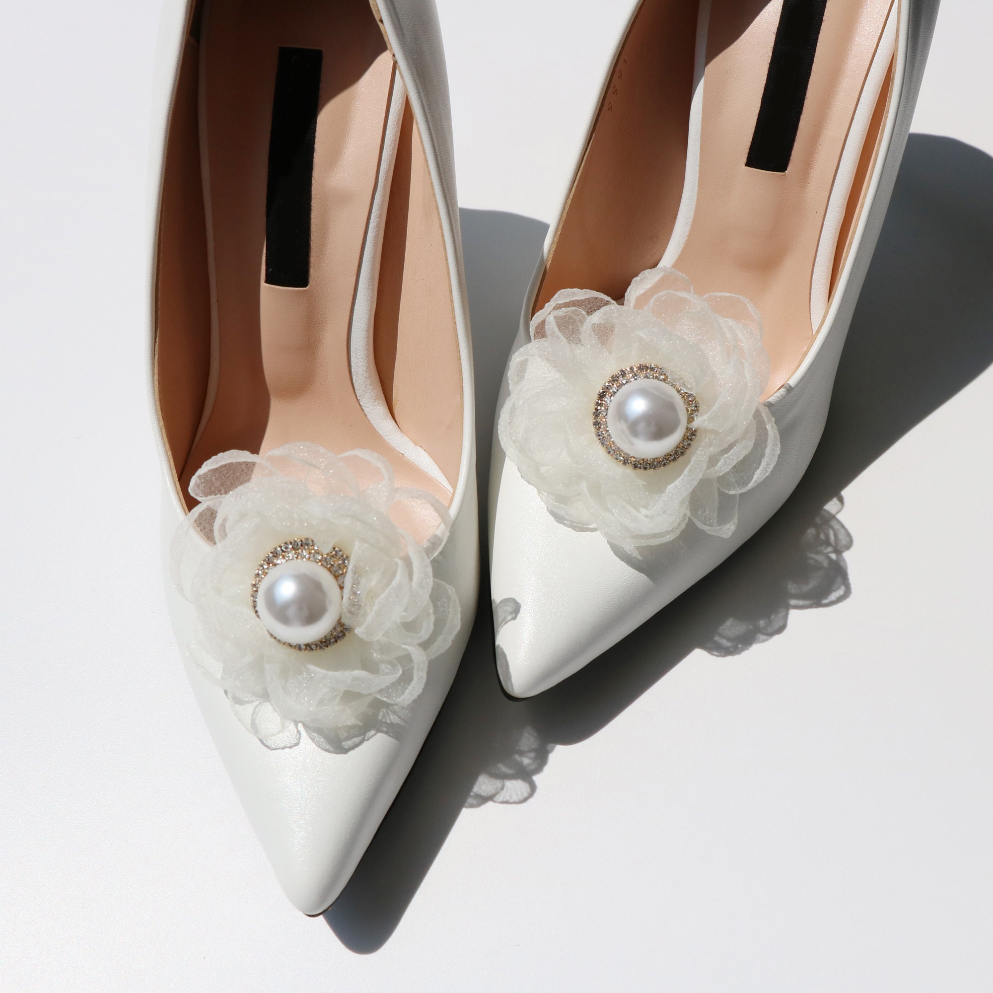 Big Pearl Point Wedding shoe clips Organza shoe clips Bridal Etsy