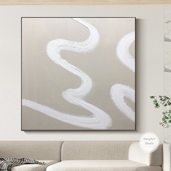 Large Original Beige Abstract Painting White Painting Oversized Scandinavian Art For Living Room Modern Boho Abstract Minimalist Wall Art