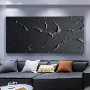 Large Black Minimalist Abstract Oil Painting Black 3D Textured Painting ...