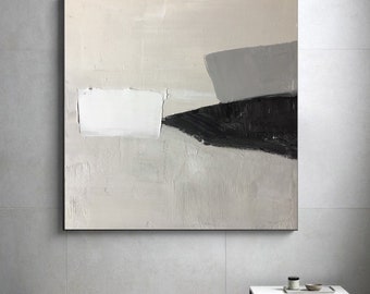 Large Original Grey Abstract Painting Nordic Minimalist Contemporary Wall Art For Living Room Oversized Scandinavian Art Black Painting Gift
