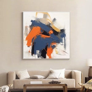 Large Colorful Abstract Painting on Canvas Orange Colorful Art Blue Minimalist Art Wabi-Sabi Decor Modern Original Living Room Wall Art
