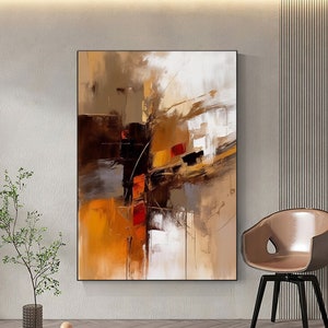 Bruin Wabi Sabi abstract olieverfschilderij witte abstracte textuur muur kunst extra grote moderne oranje canvas kunst woonkamer wanddecoratie kunst