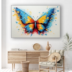 Original Handmade Butterfly Acrylic Painting on Canvas Animal Textured Wall Art For Home Decor Minimalist Butterfly Art Custom Oil Painting