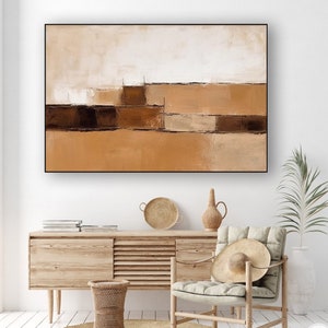 Large Beige Brown Abstract Painting Modern Neutral Wabi Sabi Wall Art Original White 3D Textured Wall Art White Minimalist Canvas Wall Art