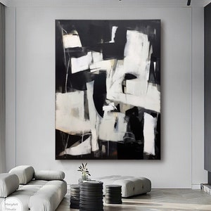 Large Black and White 3D Textured Painting Black White Abstract Oil Painting Contemporary Wabi Sabi Wall Art For Living Room Black Painting