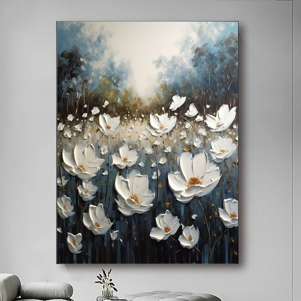 Large White Flower Texture Wall Art Original 3D White Floral Canvas ...