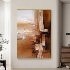 Extra groot bruin en beige abstracte textuur olieverfschilderij originele witte abstracte muur kunst moderne Boho bruin canvas kunst voor woonkamer cadeau