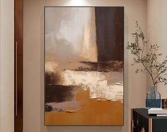 Pintura original de textura abstrata marrom, arte de parede moderna laranja, pintura a óleo minimalista feita à mão, decoração de parede de escritório, pintura marrom, presente