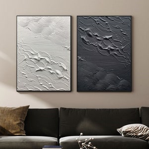 Set Of 2 Black Abstract Textured Painting Set of 2 Black And White Wall Art Abstract White Minimalist Painting On Canvas Black Painting Gift