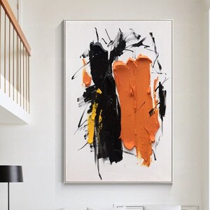 Large Minimalist Abstract Oil Painting on Canvas Orange Knife Painting ...