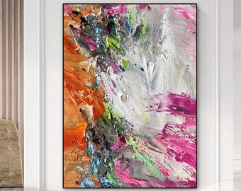 Original 3D Abstract Textured Art Abstract Colorful Painting Large Modern Acrylic Canvas Wall Art Orange Purple Abstract Painting On Canvas