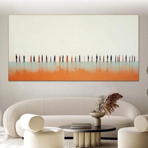 Large Brown Orange Abstract Minimalist Painting Brown Wabi-Sabi Wall Art Framed Textured Canvas Art for Living Room Boho Minimalist Wall Art