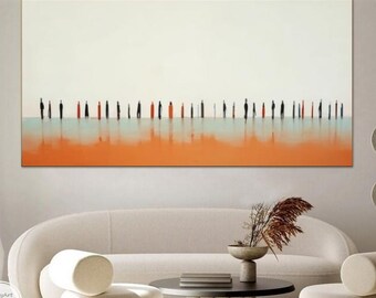 Große braune orange abstrakte minimalistische Malerei Brown Wabi-Sabi Wandkunst gerahmte strukturierte Leinwand Kunst für Wohnzimmer Boho minimalistische Wandkunst