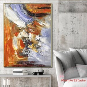 Large Abstract Brown Blue Oil Painting Oversized Orange Abstract Textured Canvas Wall Art Contemporary Brown Wall Art Living Room Wall Art image 2