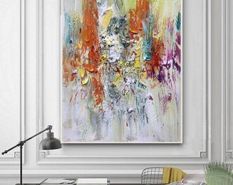 Large Abstract Acrylic Painting Large Colorful Abstract Texture Wall Art Yellow Painting Orange Painting Original Living Room Wall Art Gift