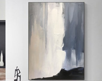 Large Gray Minimalism Abstract Wall Art Neutral Abstract Painting White Minimalist Art Original Textured Art For Bedroom Black Painting Gift
