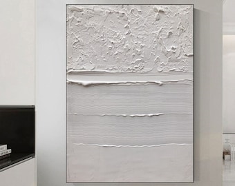 Large Minimalist White Abstract Painting White Modern 3D Textured Wall Art Large White Abstract Painting White Nordic Living Room Wall Deco