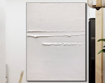 Large White Abstract Painting White Textured Wall Art Large White 3D Textured Painting White Wall Decor Modern White Minimalist Painting