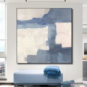 Original Abstract White And Blue Oil Painting Large Abstract Oil Painting Minimalist Wall Art Bedroom Wall Decor Handmade Acrylic Painting