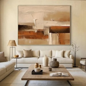 Beige And Brown Minimalist Abstract Oil Painting Brown Wabi-Sabi Textured Painting Beige Abstract Painting Modern Wall Decor Canvas Art Gift