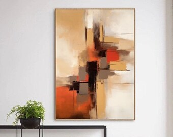 Beige marrón minimalista pintura abstracta gran textura marrón pintura sobre lienzo Wabi Sabi pared arte marrón abstracto pared arte moderno decoración de la pared