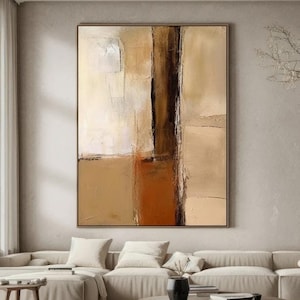 Large Beige and Brown Modern Minimalist Textured Wall Art Decor Brown Abstract Canvas Wall Art Brown Wabi-Sabi Wall Art Earth Tone Painting