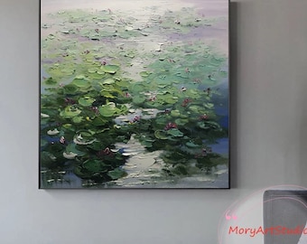 Claude Monet Painting On Canvas Art Water Lilies Oil Paintings Original Lotus Landscape Painting Large Texture Lotus Pond Flower Wall Art