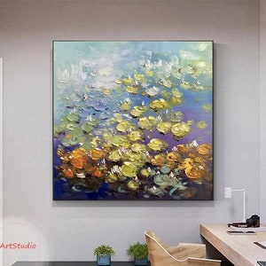 Claude Monet Painting Water Lilies Oil Paintings On Canvas Art Lotus Textured Painting Large Framed Wall Art Water Lily Bedroom Wall Decor