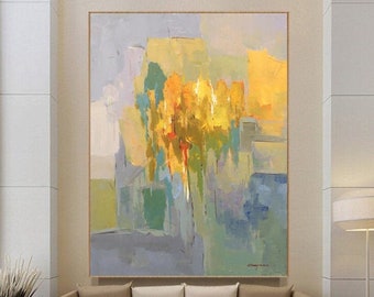 Hand-Painted Color Abstract Oil Painting On Canvas Texture Wall Art Colorful Painting Yellow Original Art Bed Room Wall Art Fantasy Painting