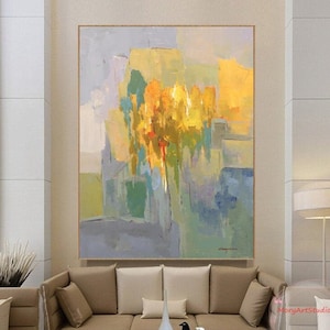 Hand-Painted Color Abstract Oil Painting On Canvas Texture Wall Art Colorful Painting Yellow Original Art Bed Room Wall Art Fantasy Painting