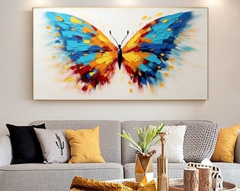 Large Butterfly Canvas Wall Art Abstract Butterfly Painting On Canvas Colorful Abstract Butterfly Frame Art Original Textured Animal Art