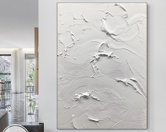 Large White Abstract Painting Heavy Textured Impasto Painting White 3D Textured Art Large Abstract Canvas Art Painting Living Room Wall Art