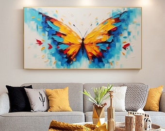 Blue Butterfly Painting On Canvas Abstract Colorful Beauty Fashion Wall Art Decor Modern Boho Wall Art Original Nature Scenery Painting Gift